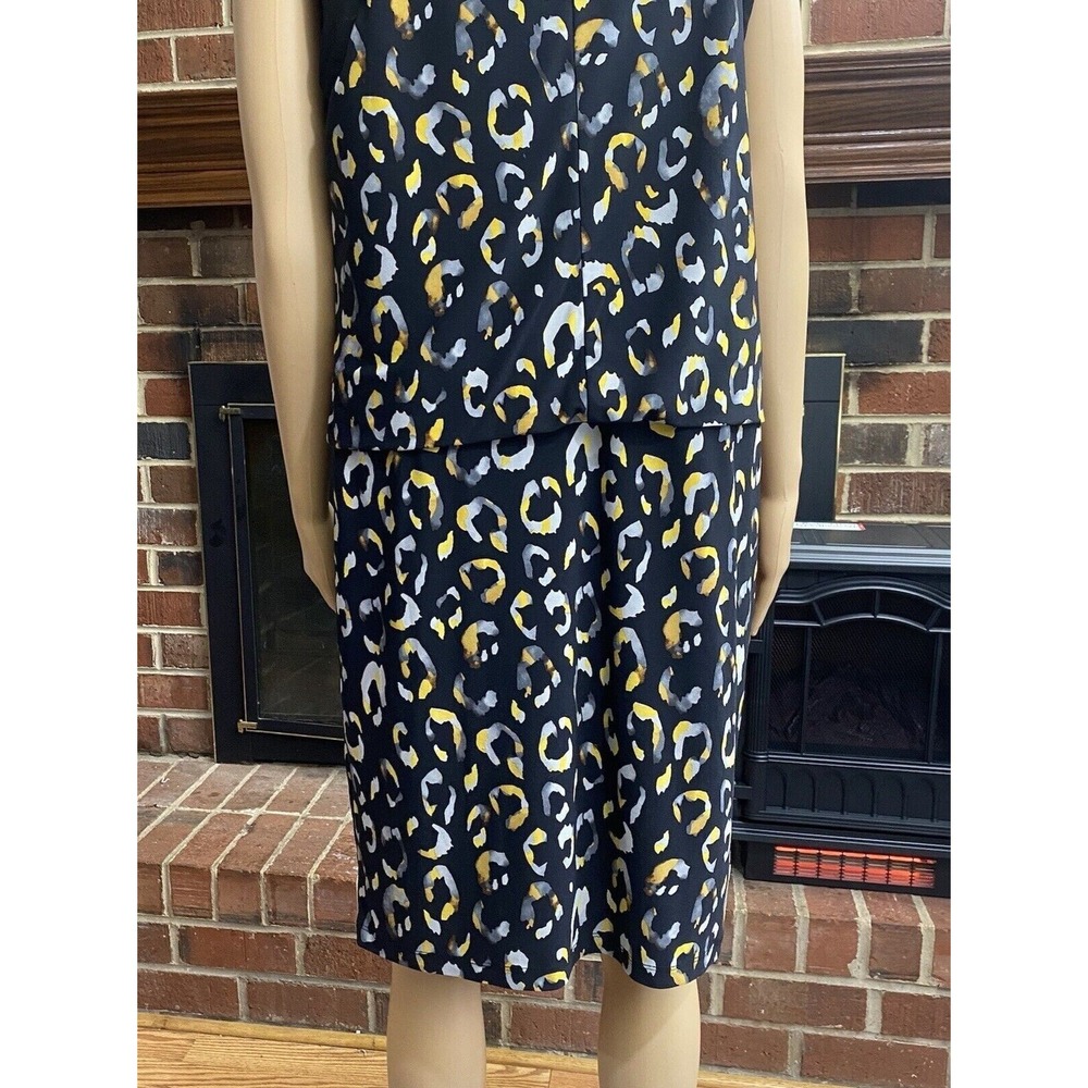 Nine West Black/Yellow Maize Combo Cowlneck Print Stretch Jersey Dress Size 10 - Picture 16 of 16